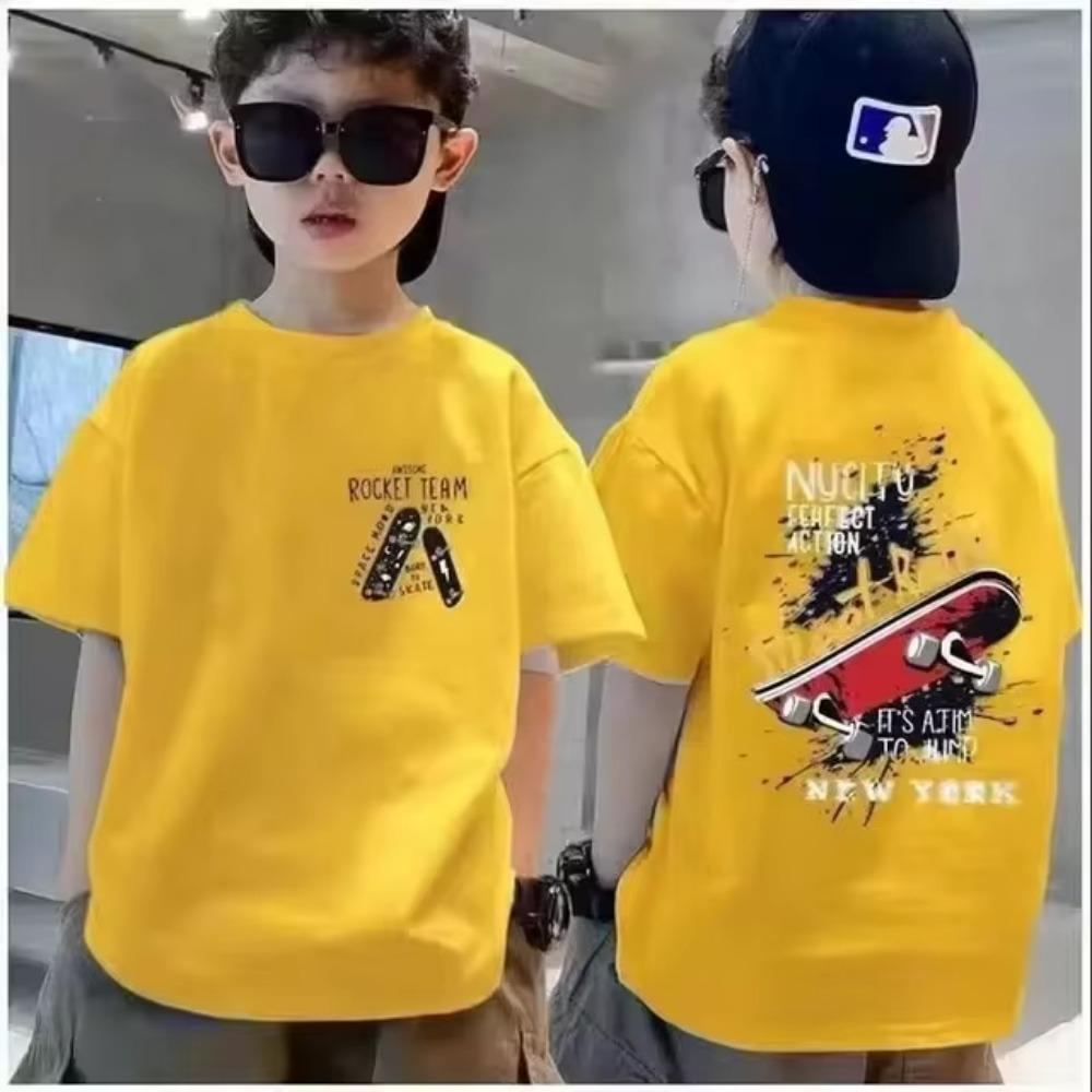 Summer street wear boy's T-shirt cool graffiti print girl's T-shirt short sleeved children's top high-quality children's clothing