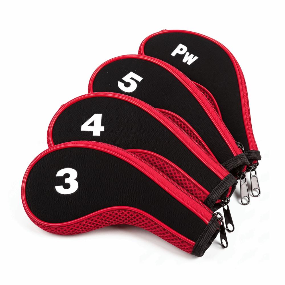

10pcs Zippered Golf club head covers Number Printed Golf Club Cover Iron club covers Golf course чёрный/красный