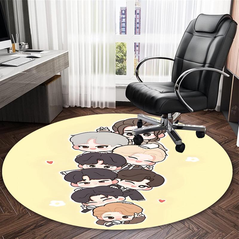 1pc Kpop Team4 Print Round Carpet Chair Round Carpet Suitable for Bedroom Living Room Home Decorative Carpet