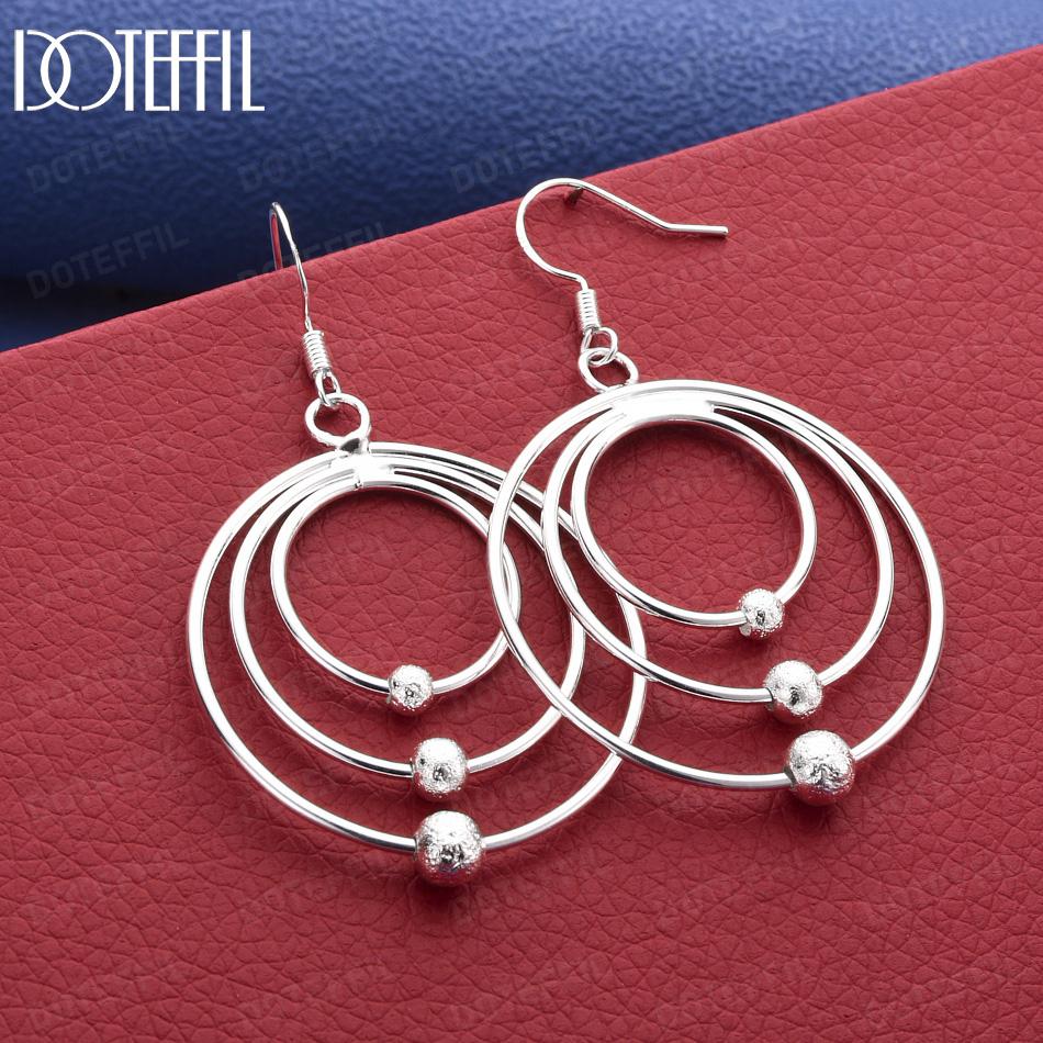 925 Sterling Silver Three-Ring Pendant Earrings - Elegant Gift Jewelry