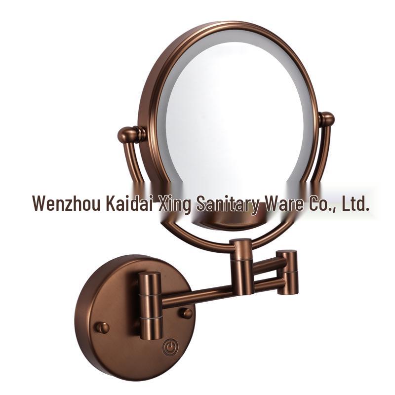 Wall-Mounted LED Touch Makeup Mirror with Recessed Wiring, Telescopic Fold, for Hotel Bathrooms