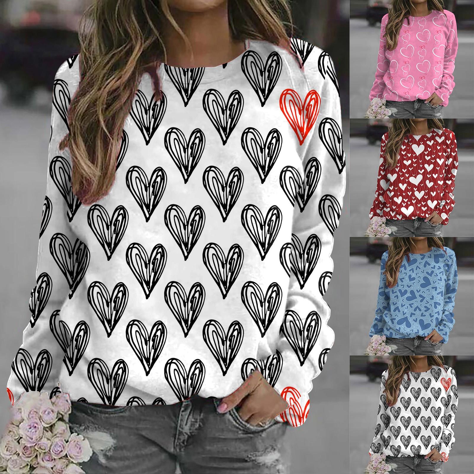 

Женская повседневная футболка с длинным рукавом и круглым вырезом на День святого Валентина