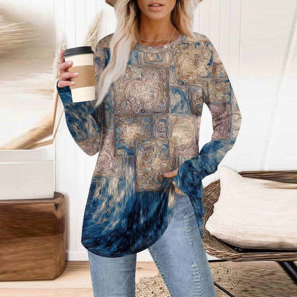 Womens Oversized Sweatshirt Graphic Sweater Long Sleeve Drop Shoulder Round Shirt Tops Vintage Clothes