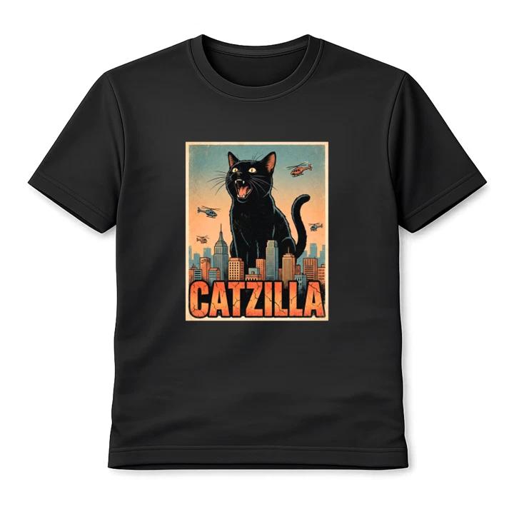Catzilla Гигантский Кошачий Монстр Городская Пародия Унисекс Футболка Графическая Футболка Годзилла XXL