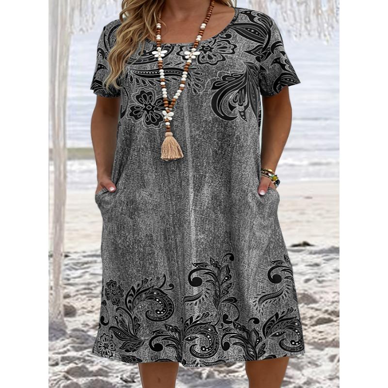 

IHUASU Fashion Summer Spring Short Sleeve O-Neck Casual Dresses XL серый
