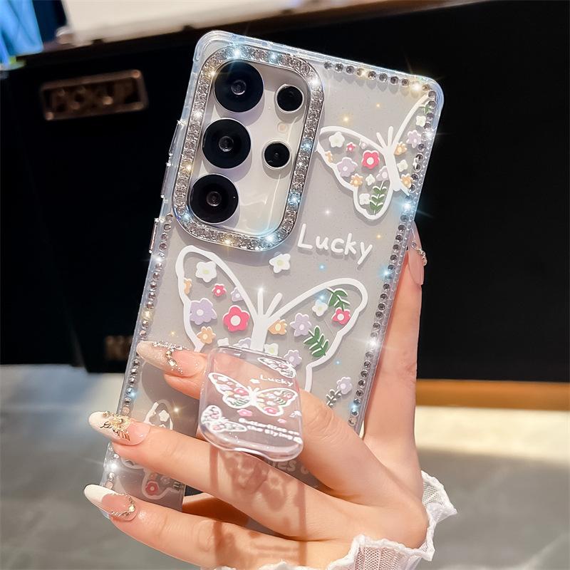 Butterfly Diamond Imd Hard Shell Suitable for Samsung S25 UltraS24FE Mirror Bracket Mobile Phone Case A56A17 Japanese and Korean