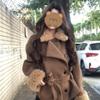 Women's Autumn Winter 2025 Retro Coffee Wool Coat - New Design, Tie-Up, Casual Loose Fit, Versatile Overcoat