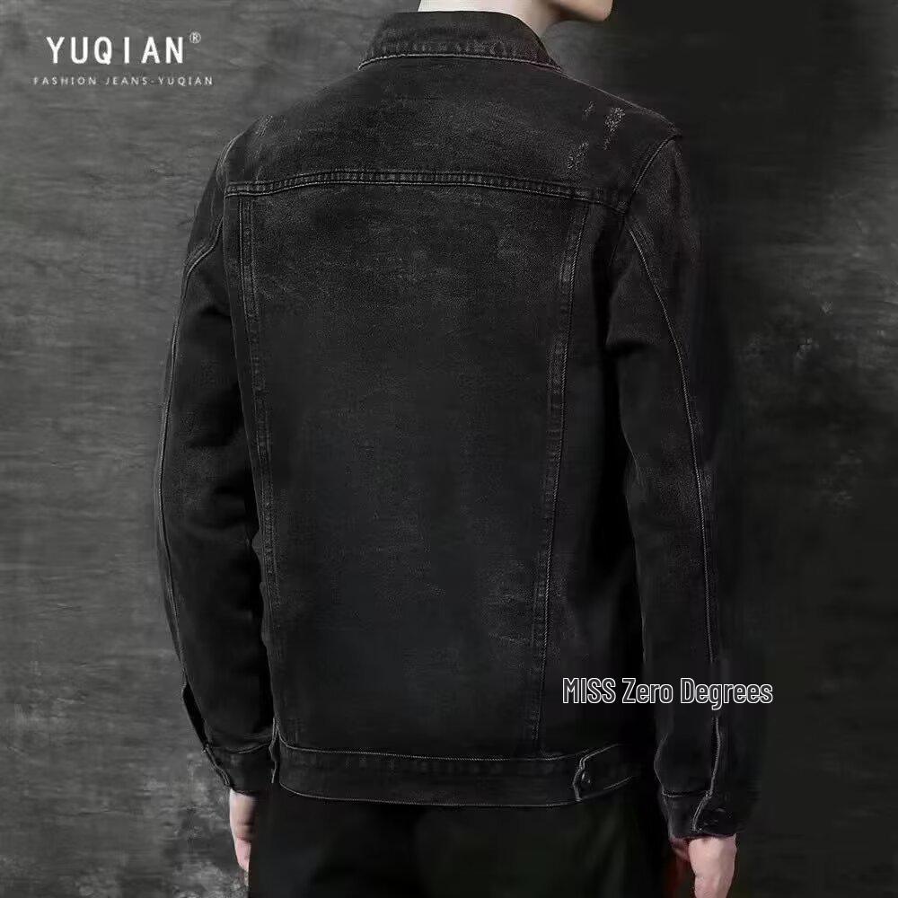 Trendy Men's Slim Fit Black Denim Jacket for Spring/Autumn - Youth Student Fashion