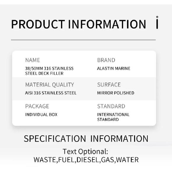 Stainless Steel 316 Deck Filler GAS DIESEL FUEL WASTE WATER 38mm 50mm Mirror Polish Marine Boat Hardware Deck Filler Cap