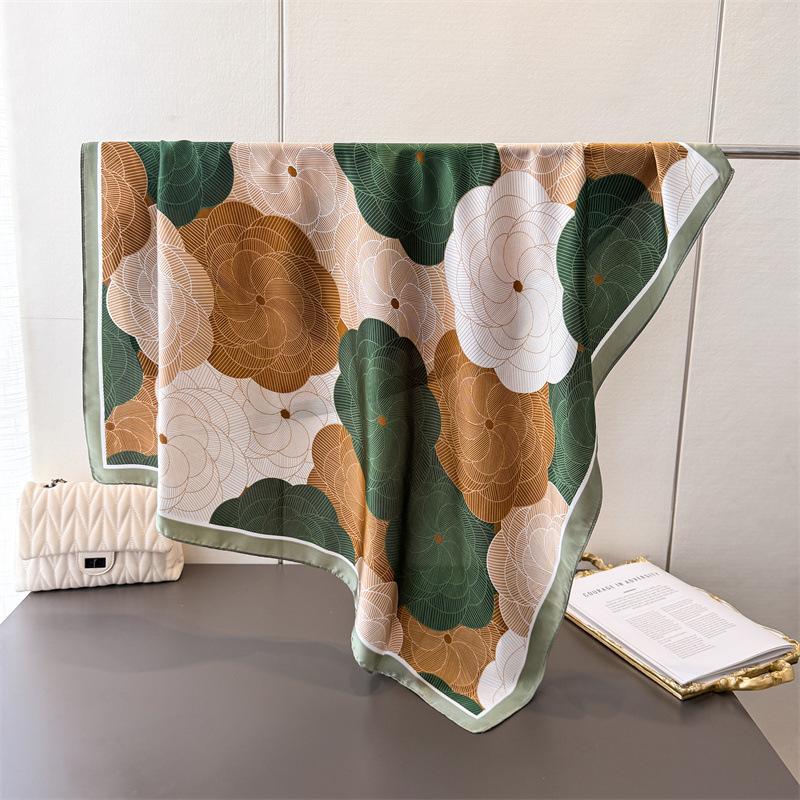 Korean Version Of Elegant Floral Satin Imitation Silk Printing Large Square Scarf Silk Scarf Shawl Headscarf Neck Protection Scarf Decorative Scarf