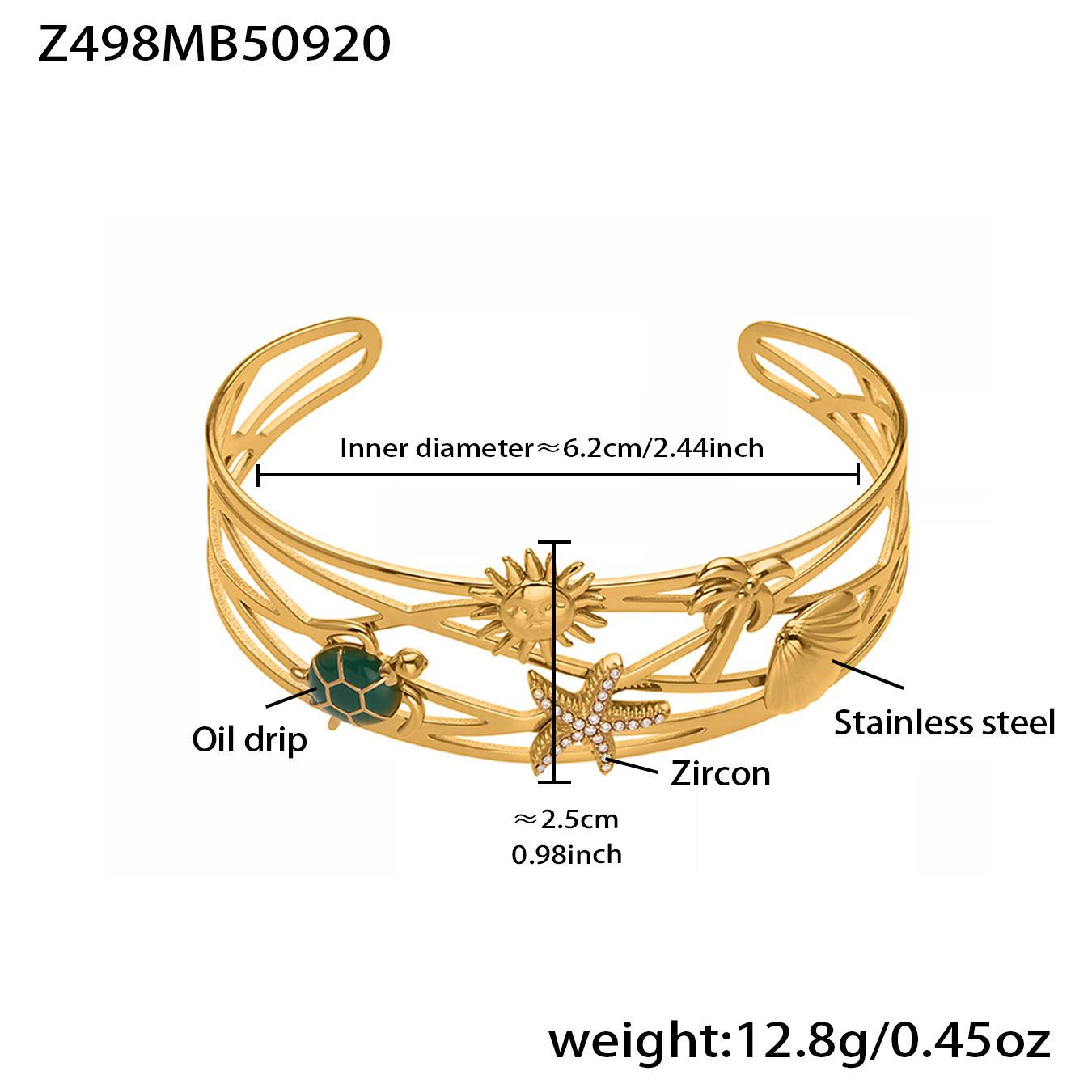 Qiong Yao 5A Zircon Flower & Ladybug Hollow Triple-Layer Open Bangle, 18k Gold-Plated Stainless Steel.