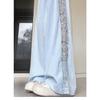 Pantaloni a gamba larga traforati con inserti in pizzo da donna estivi a vita alta con senso del design larghi sottili drappeggiati casual