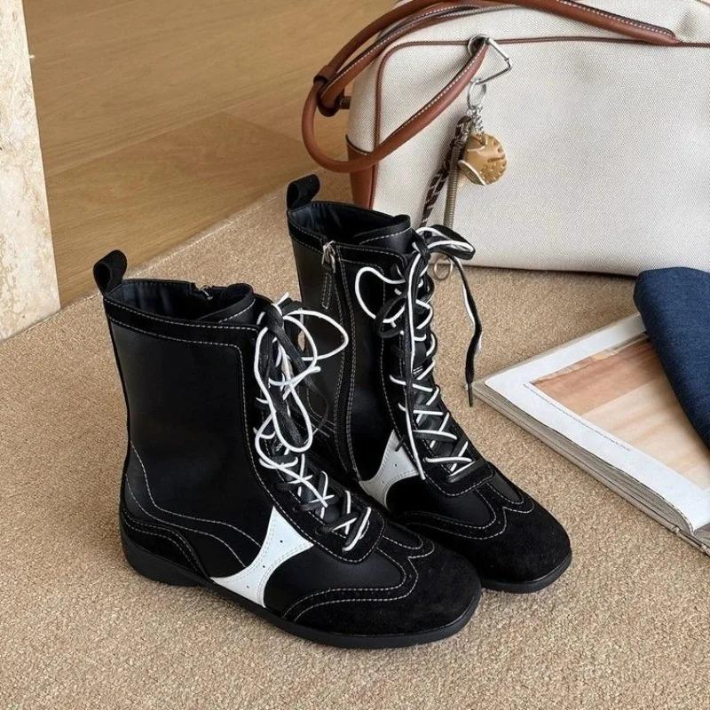 Fashion Winter Women Biker Boots Fashion Belt Buckle Ladies Elegant Platform Flats Short Booties Casual Women's Knight Booties