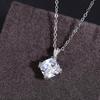 Silver Plated Square Cut Clear Zircon Pendant Necklace