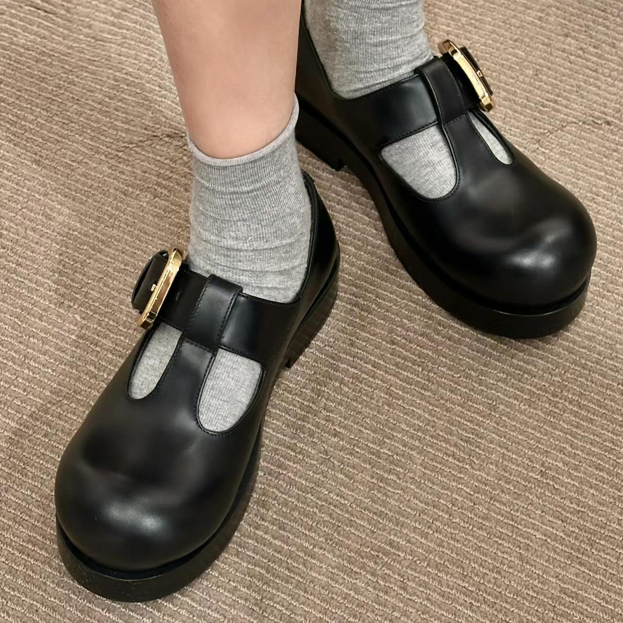 

Cowhide version~ leather big head niche platform Mary Jane shoes women s 2025 new retro versatile small leather shoes single shoes 40 чёрный