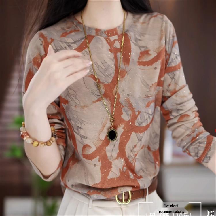 

2025 Autumn Fashion Slimming Color Block Round Neck T-shirt XL (110-125 jin)