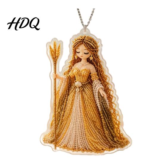 Double-sided Printed Ornaments 2D Flat Acrylic Christmas Ornaments Bead Embroidered Art Goddess