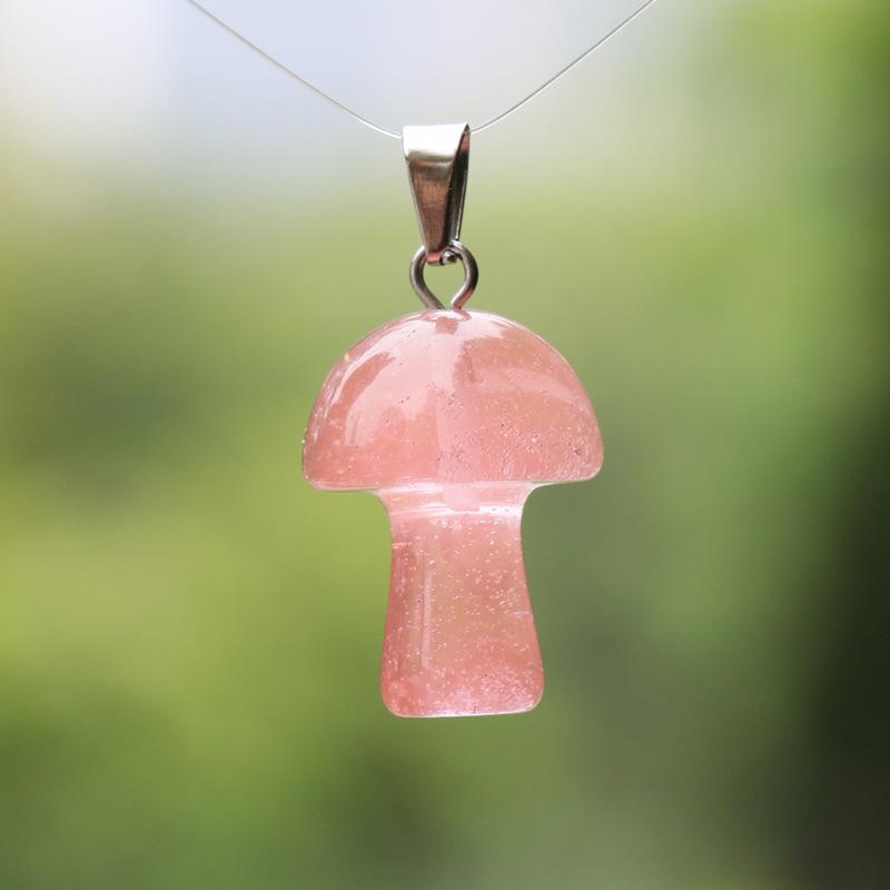 2cm Natural Crystal Jade & Pink Tiger Eye Mushroom Necklace Pendant