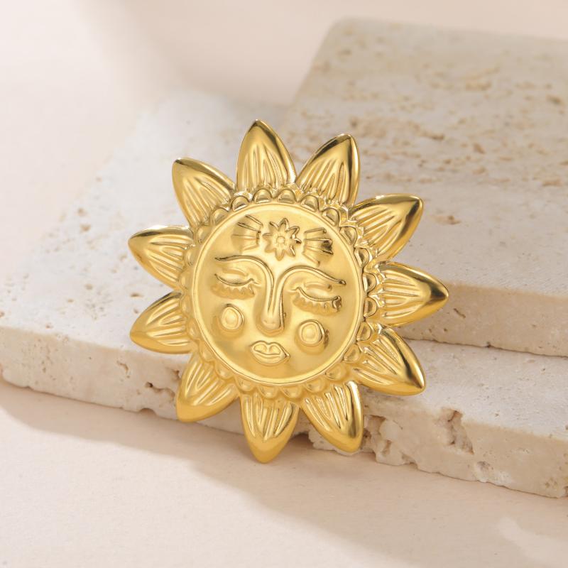 Womens Jewelry Four Petal Flower Brooch French Style Stainless Steel Gold Color Trendy Pin for Wedding Office Gift