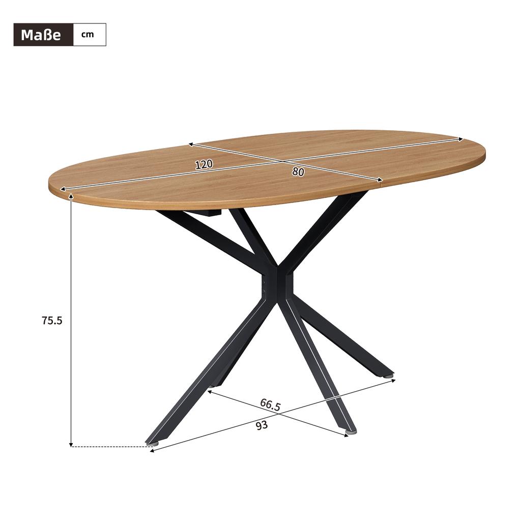 Dining Table, L120*W80*H75.5cm, Modern, Sturdy, Metal Legs, Oval, for 4-6 People, Modern Simple, Natural