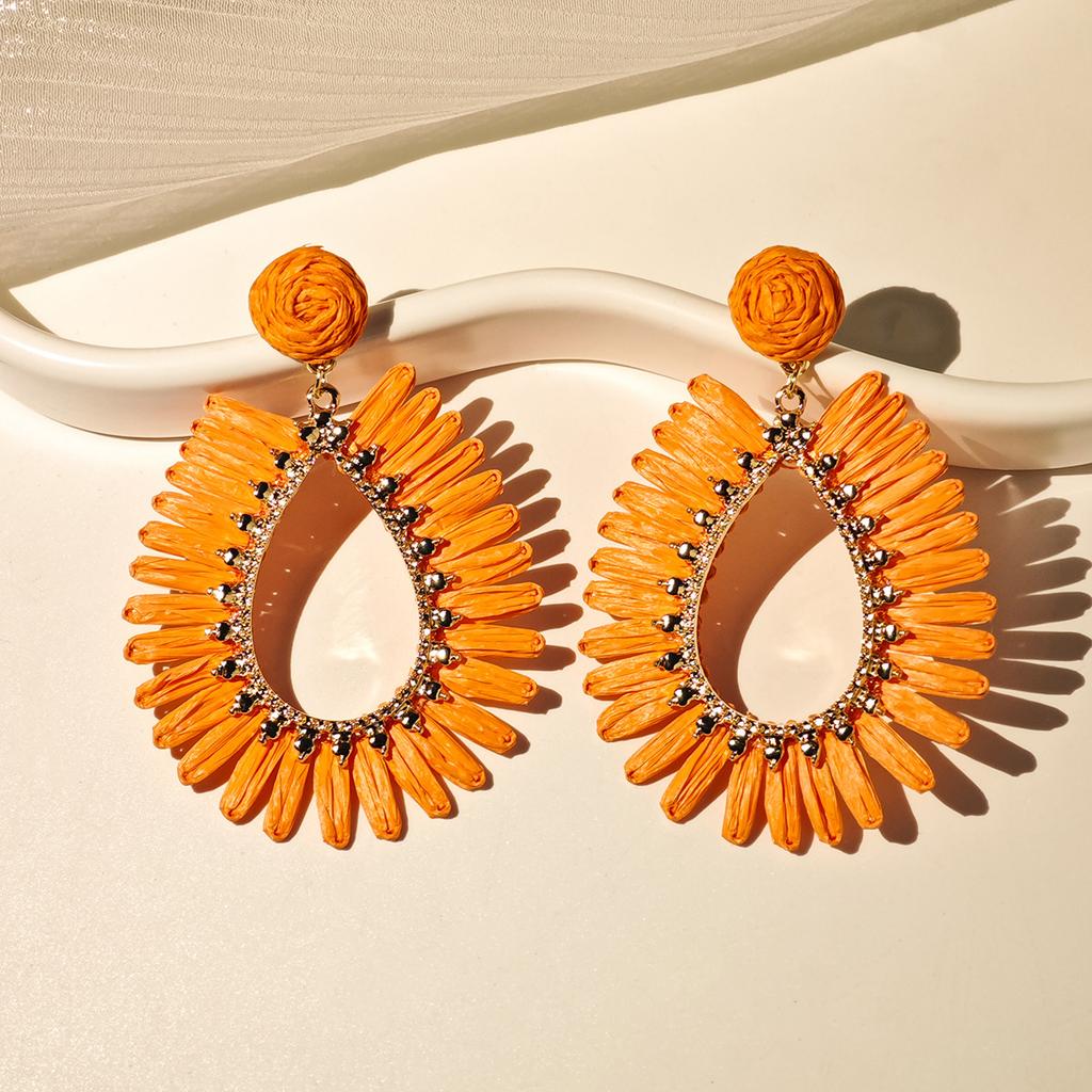 Persönlichkeit Übertreibene Farbe Raffia Ohrringe, Urlaubs-Wind Strand Geometrische Wassertropfen Hohl-Ohrringe für Frauen