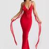 Sexy Backless Vneck Fish Tail Evening Dress With Splicing Fabric