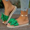 Women's Beige Bowknot Flat Slides - Stylish Open-Toe Non-Slip Summer Beach Sandals, Comfortable EVA Sole for Casual Attire