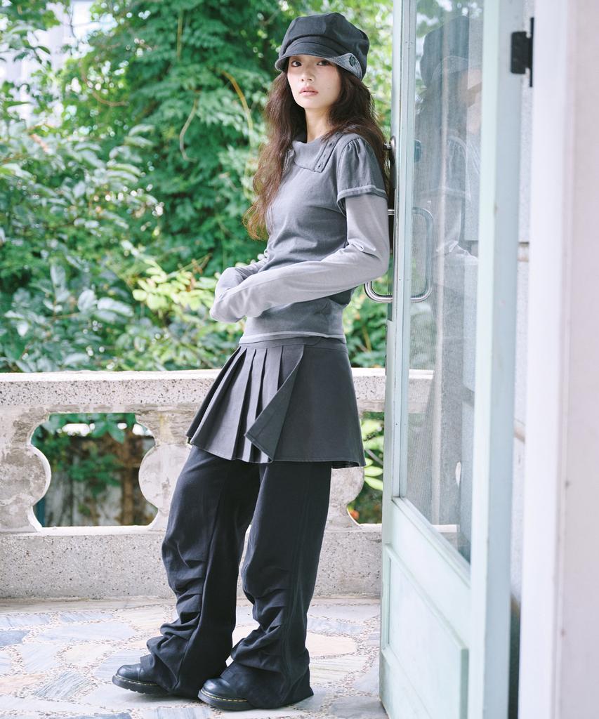 ITZAVIBE Folding Shirring Pants - Black