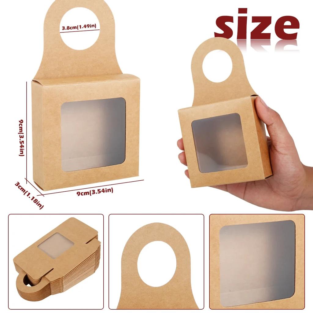 Kraft Paper Red Wine Gift Box with Hooks Window Opening Box Creative Jewelry Ear Hanging Simple Portable Box