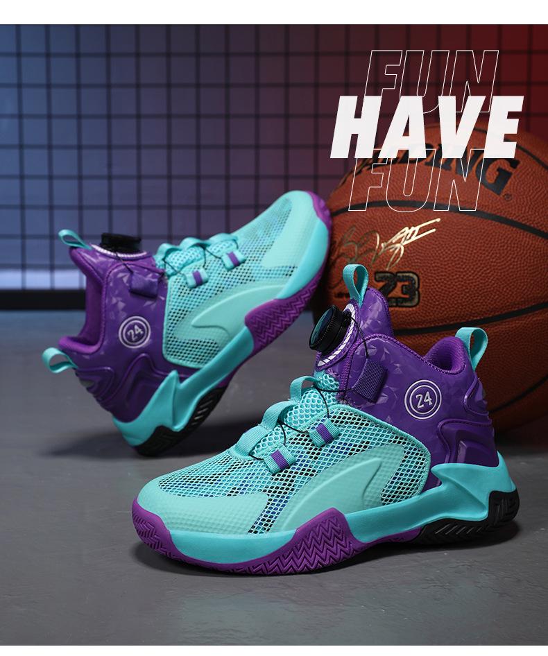 2025 Kids' Rotary Buckle Basketball Shoes for Boys – All-Season Sports Training Footwear