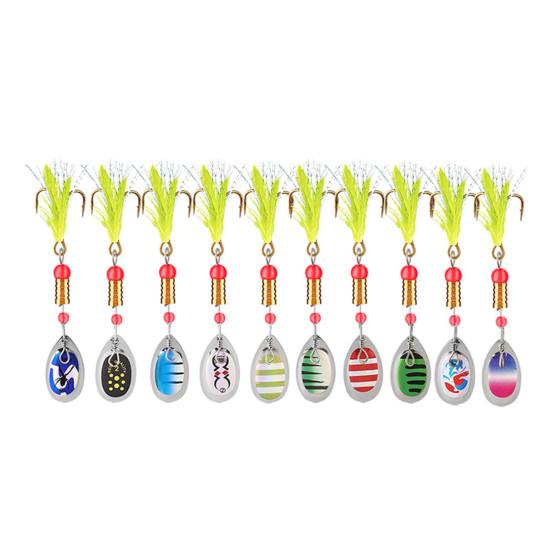 10Pcs 7.5CM/3G Spinner Blade Lure with Hook Feather Hard Metal Spinnerbait Rotating Sequin Lure Saltwater Freshwater Walleye Bass Fishing Accessories