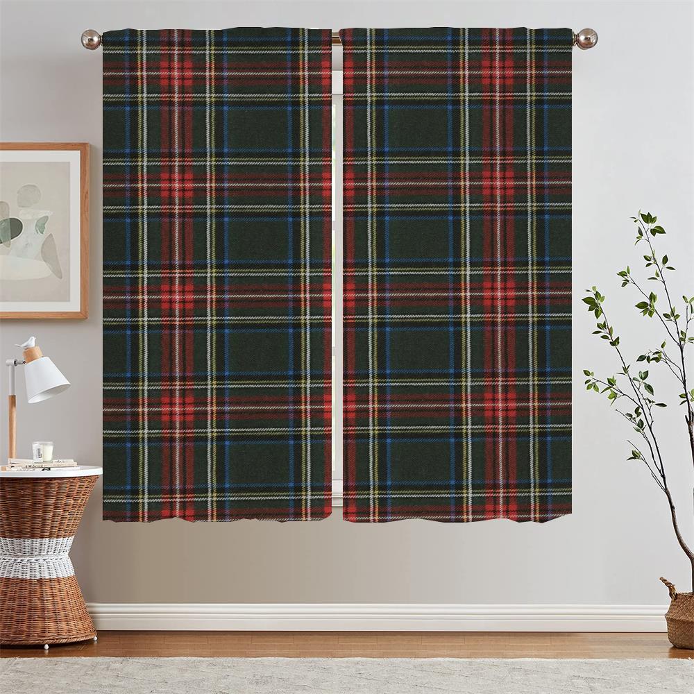 Zasłona zaciemniająca w szkocką kratę do pokoju dziecięcego, loki, zasłony kuchenne na drzwi, zasłony do sypialni, 2 sztuki, rolety z mackami