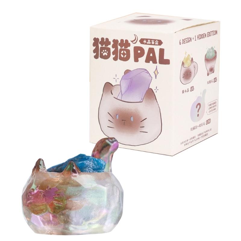 Cartoon Mystery Katzen Kristallstatue Miniatur Harz Ornament Überraschungssammlung Desktop Dekoration Zubehör Geschenk