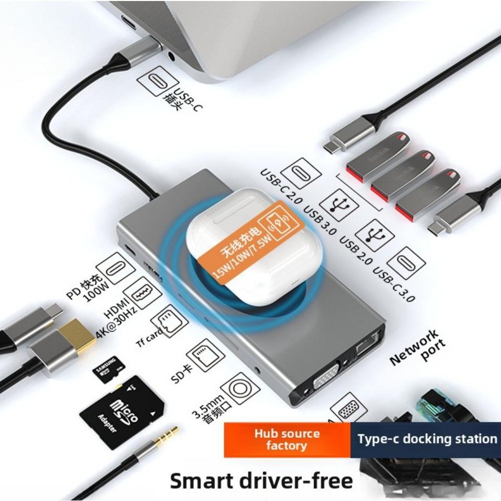 Transparent 10 In 1 Type C Docking Station USB Hub Adapter for Laptop PC MacBook