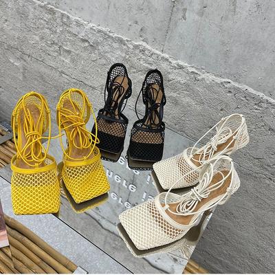 Fashion Maille Sexy Pour Femmes, Sandales À Talons Hauts, Bretelles Croisées, Talons Aiguilles, Tenue De Soirée