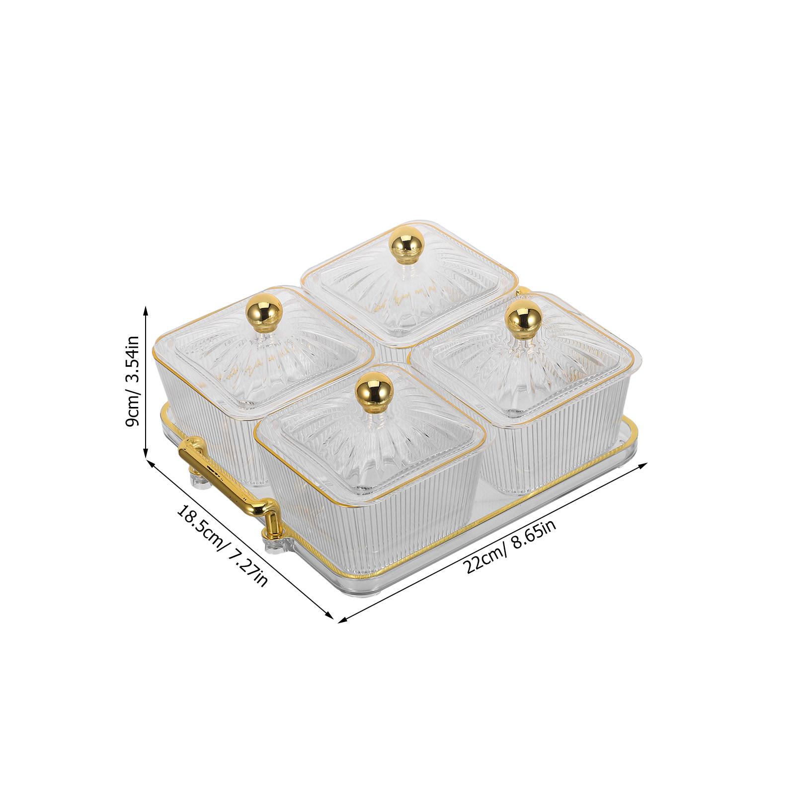 Four Compartments Snack Serving Tray Clear Lid Divided Serving Dishes Snack Platter for Home Bar Ktv Nuts Candy Dried Fruits прозрачный