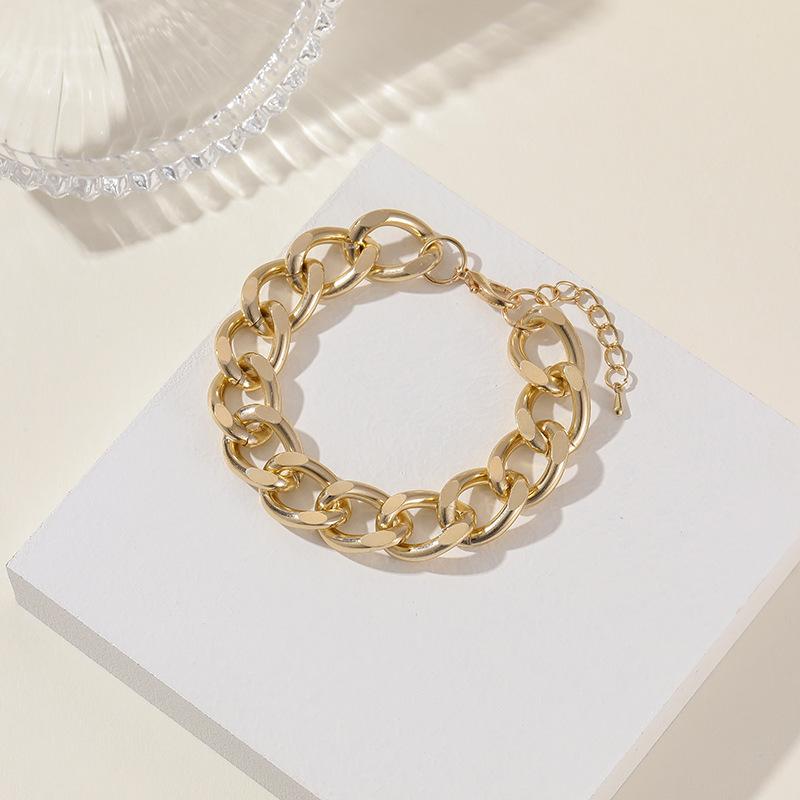 Hip Hop Thick Bracelet, Street Auction Personalized Gold Jewelry Punk Metal Chain Bracelet For Women