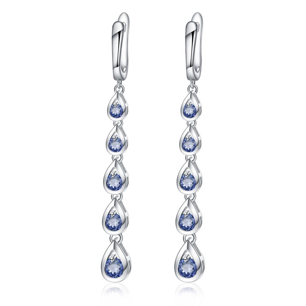 S925 Silver Sapphire Crystal Topaz Earrings, Exaggerated, High-end Earrings, Tassel Droplets, Long Earrings