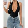 Women European Style Sexy Halter Backless High Waist Tapered Short Jumpsuit