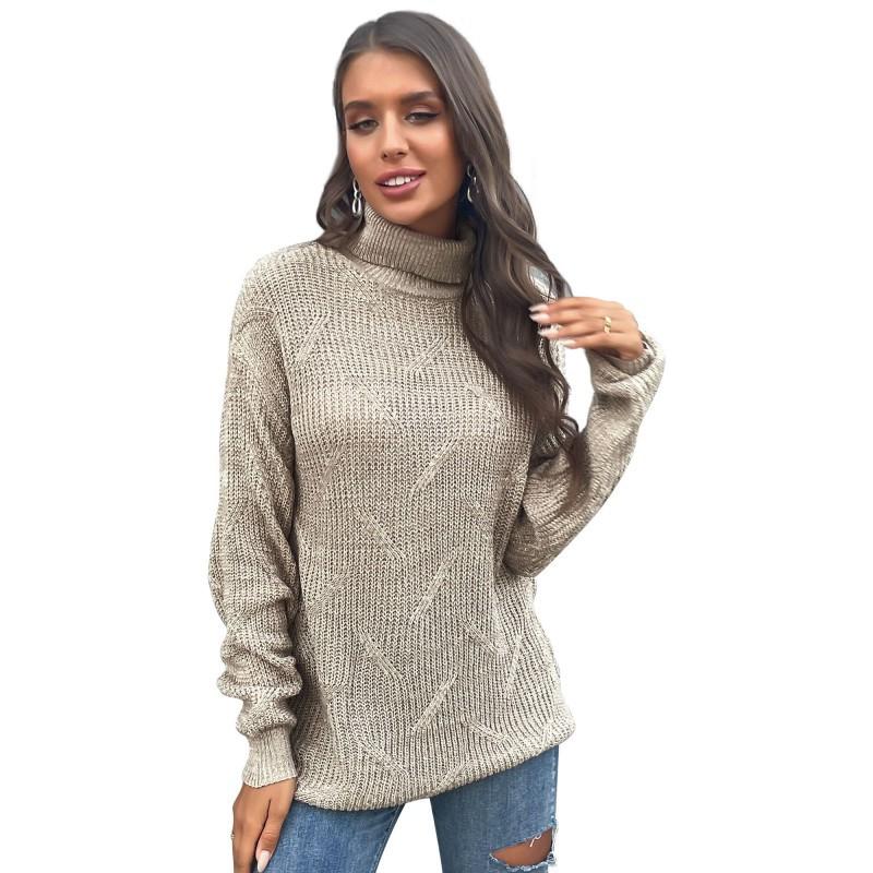 Casual Tops Shirts Clothing Vintage Fashion Elegant Casual Autumn and Winter Women's Loose Solid Color Long-sleeved Turtleneck Bottoming Sweater