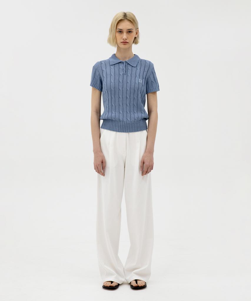 Leuba Linen Collar Cable Knit - Sky Blue