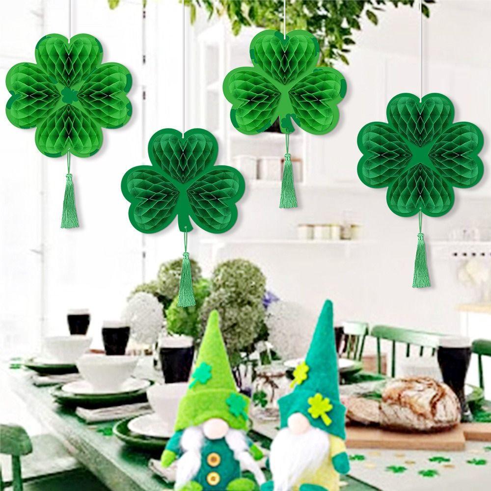 4pcs Paper St. Patrick's Day Clover Pendant Happy St. Patrick's Day Decor  Festival Party Decoration