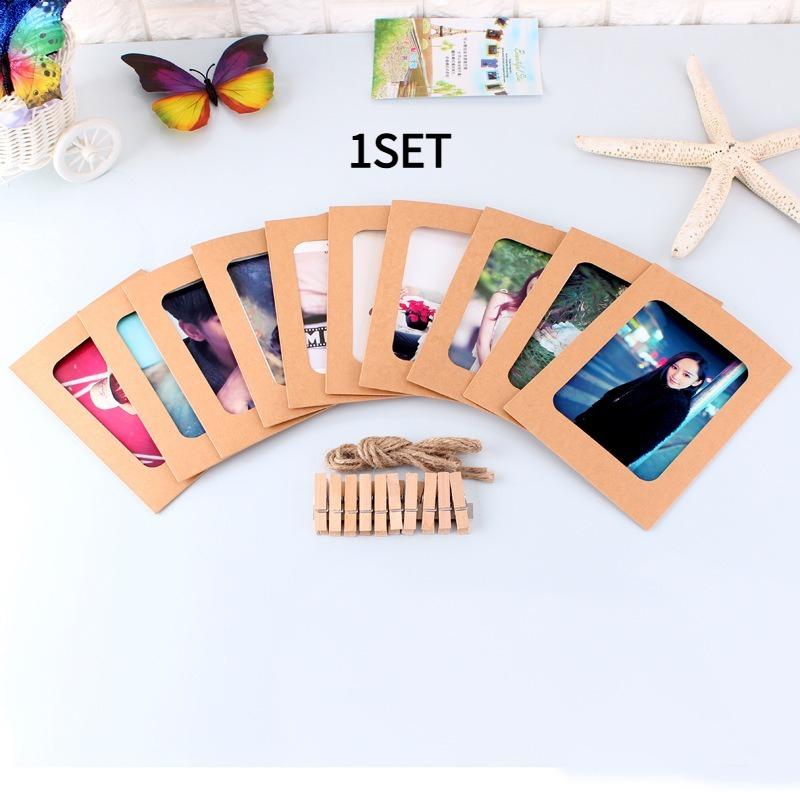 

1SET 5-inch/7-inch retro kraft hanging paper photo frame with hemp rope clip combination photo wall 10 pieces 5inch