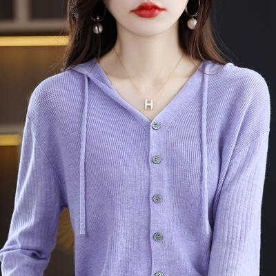 Hooded Cardigan for Women's Spring and Autumn New Loose and Versatile Long-sleeved Wool Hoodie Jacket Top