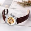 RORIOS Watch Women's Popular Fashion Leather Mechanical Automatic Luminous Clover Skeleton Hollow Business Watch Skeleton white & brown A