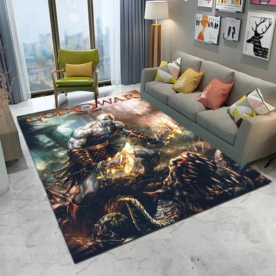 Jeux 3D God of War Gamer Kratos HD Tapis Tapis pour Maison Salon Chambre Canapé Paillasson Décor, Tapis de Jeu pour Enfants Tapis de Sol Antidérapant