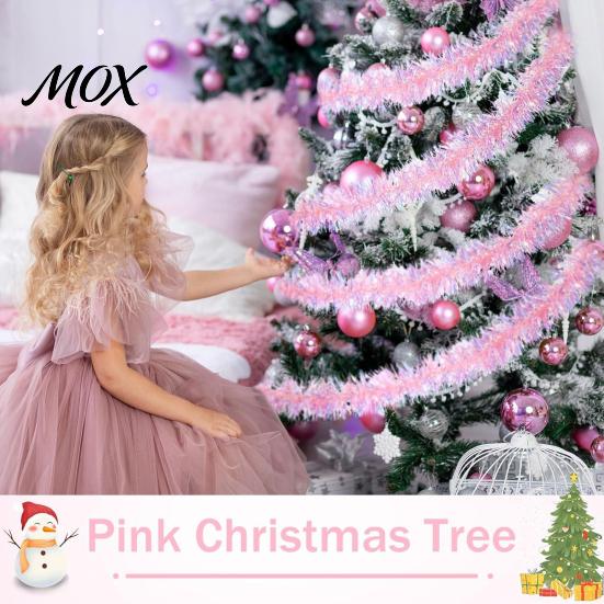 DIY Bastelgirlande Streifen 78 Zoll Rosa Lametta Weihnachtsdekoration, Glitzer Metallisch Gedreht Saisonale Event Hängedekoration für Weihnachtsbaum, Hochzeit,