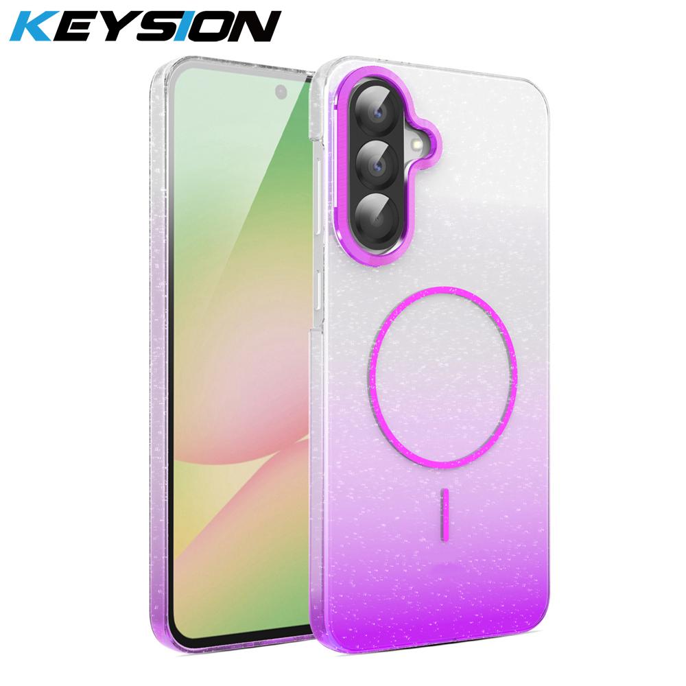

KEYSION Luxury Gradient Glitter Magnetic Phone Case for Samsung Galaxy A56 5G A36 A26 A16 Transparent Hard PC Shockproof Cover for Samsung A16 5G фиолетовый