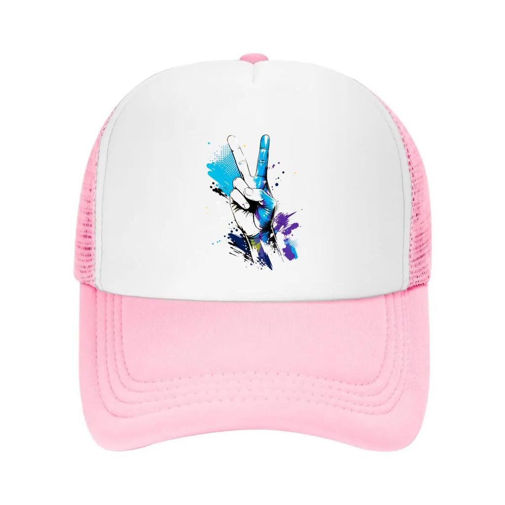 Abstract Rainbow Victory Hand Splash Mesh Baseball Cap Casual Hat Outdoor  For Womens Unisex FeUnisex