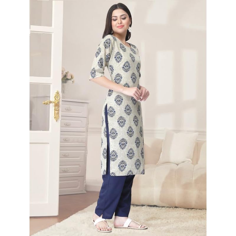 Pinkmint Kurta Set for Women Cotton Printed Straight Kurta with Pant (Pack of 1)